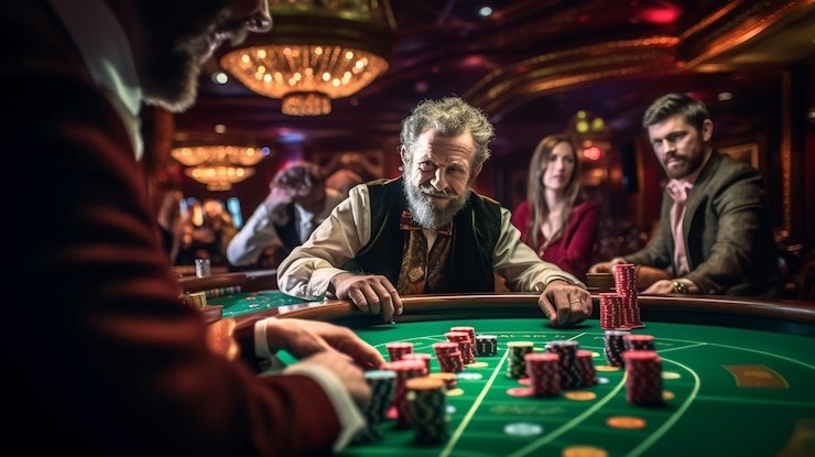 Beragam permainan meja kasino klasik seperti poker, roulette, dan blackjack dengan para pemain yang bermain intens